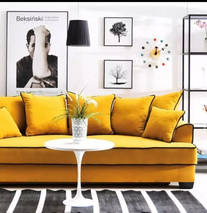 Яркий диван в интерьере гостиной - фото идеи для обустройства